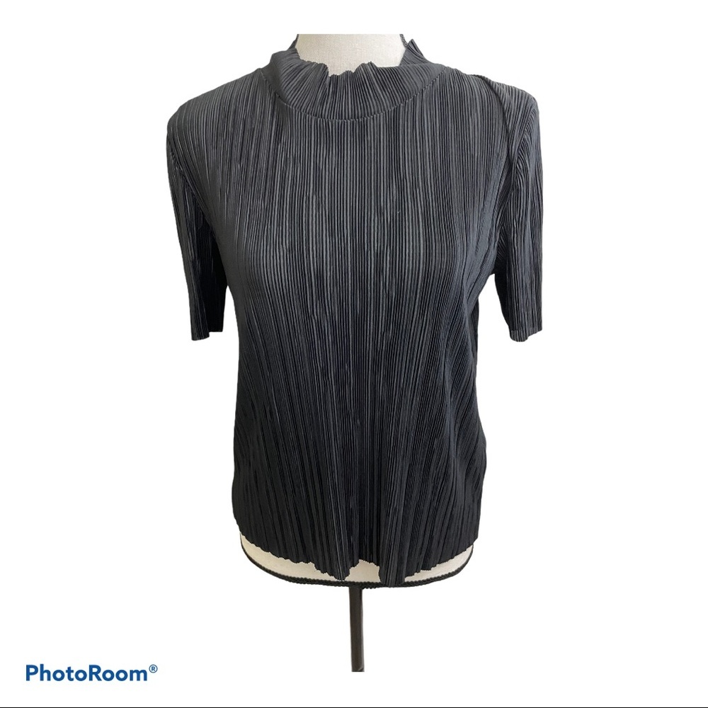 Zara short sleeve mock solid black size medium blouse/Top.